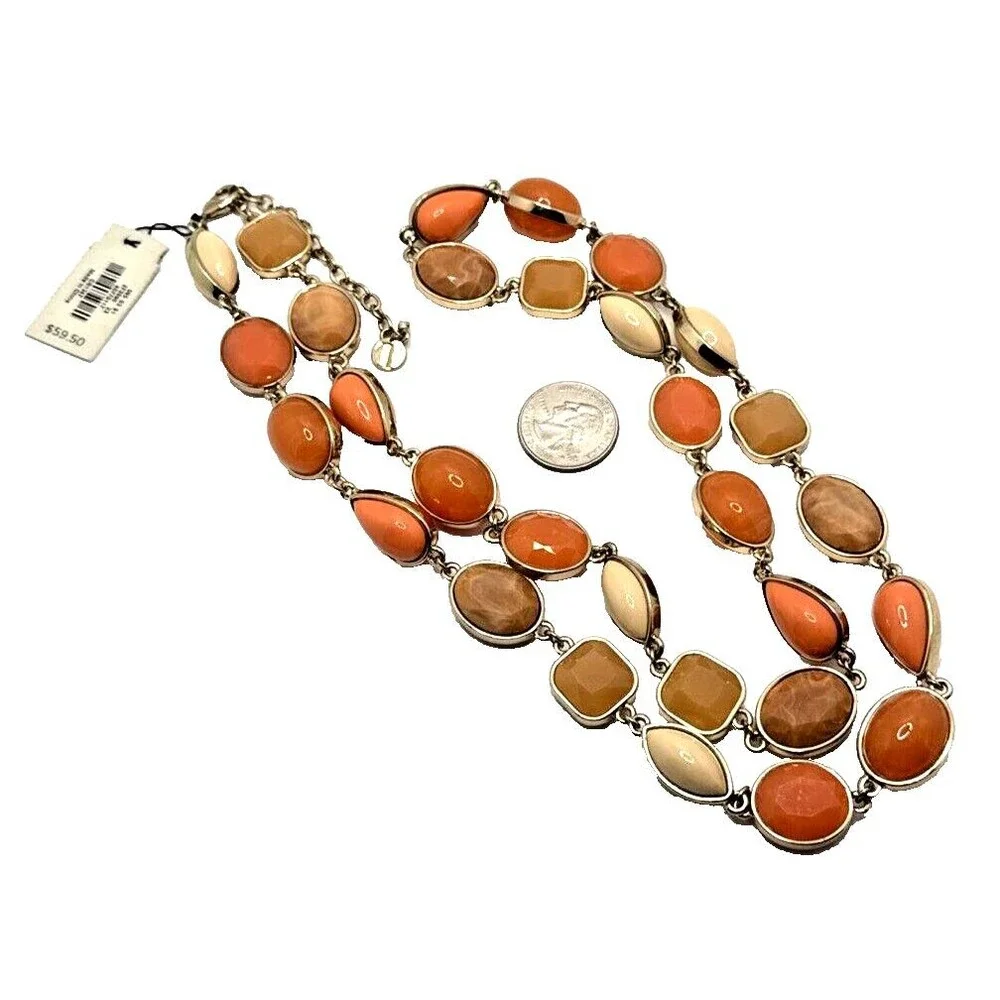NWT TALBOTS Statement Necklace Peach Orange Tan Gold Tone Links 36-38